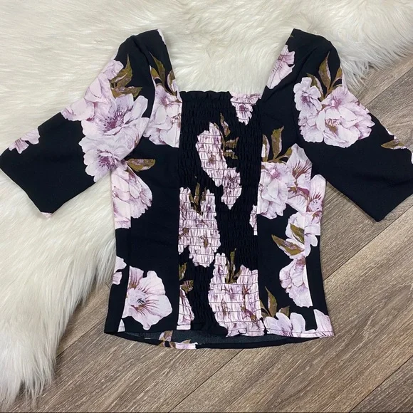 Free Press Black Floral Square Neck Blouse Top - Picture 4 of 4